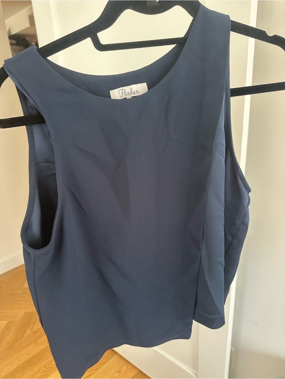 Parker Navy Sleeveless Draped Tank Top